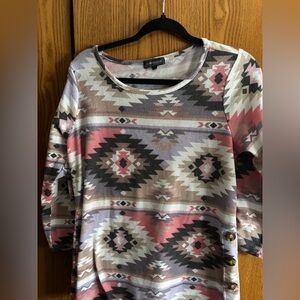 Croft & Barrow Women's Long Sleeve Top - Pink, Gray, Cream Aztec